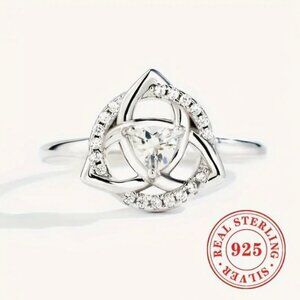 Celtic Triangle Ring Size 7 with Circle and Center Triangle Cut Zirconia